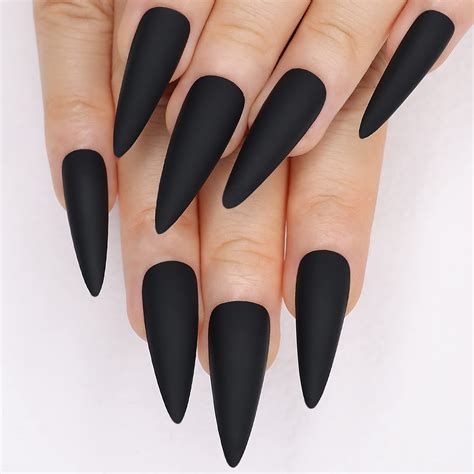 matte black nails stiletto|black stiletto nails long.